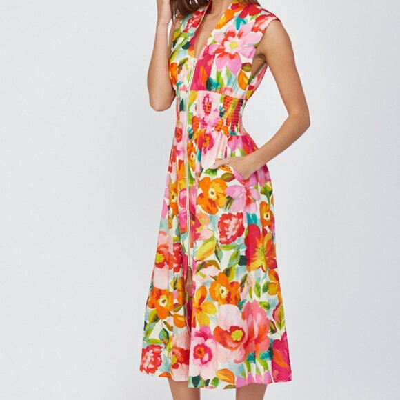 NWT Fate Floral Zip Front Sleeveless Midi Dress – Ivory Multi - Picture 7 of 9